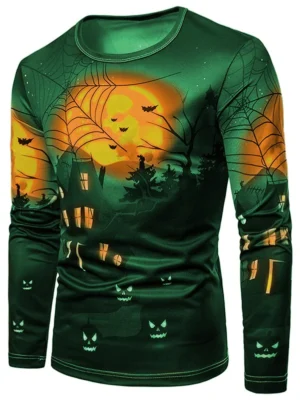 Halloween Night Scene Print Tee Shirt