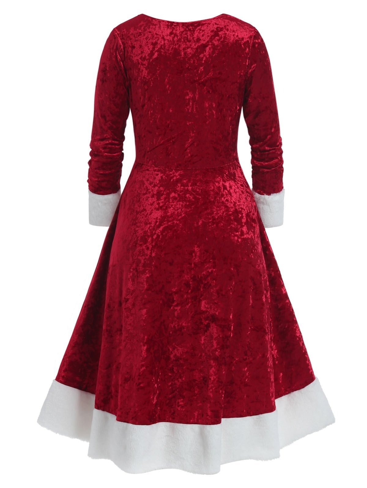 Plus Size Christmas Bowknot Embellished Contrast Velvet Midi Dre