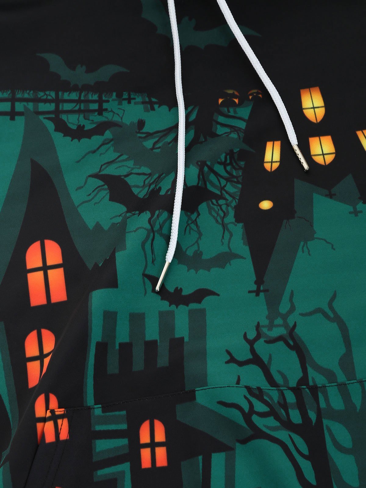 Halloween Night Castle Bat Print Drawstring Hoodie