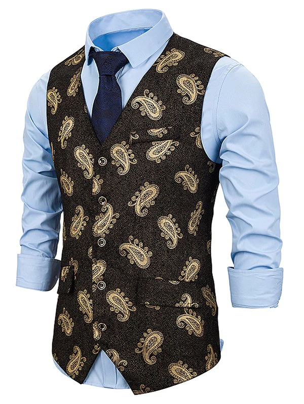 Gilding Paisley Pattern Single Breasted Vintage Vest