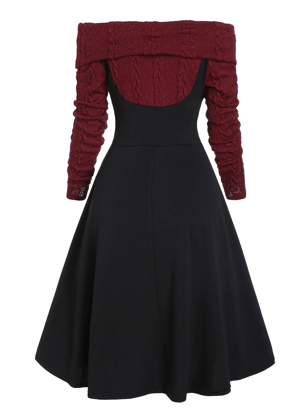 Lace Up Cable Knit Mixed Media Off Shoulder Dress