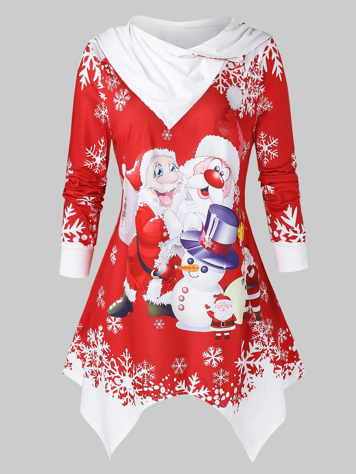 Plus Size Handkerchief Printed Christmas Hoodie