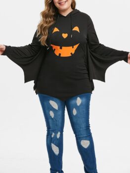 Plus Size Batwing Sleeve Printed Tunic Hoodie