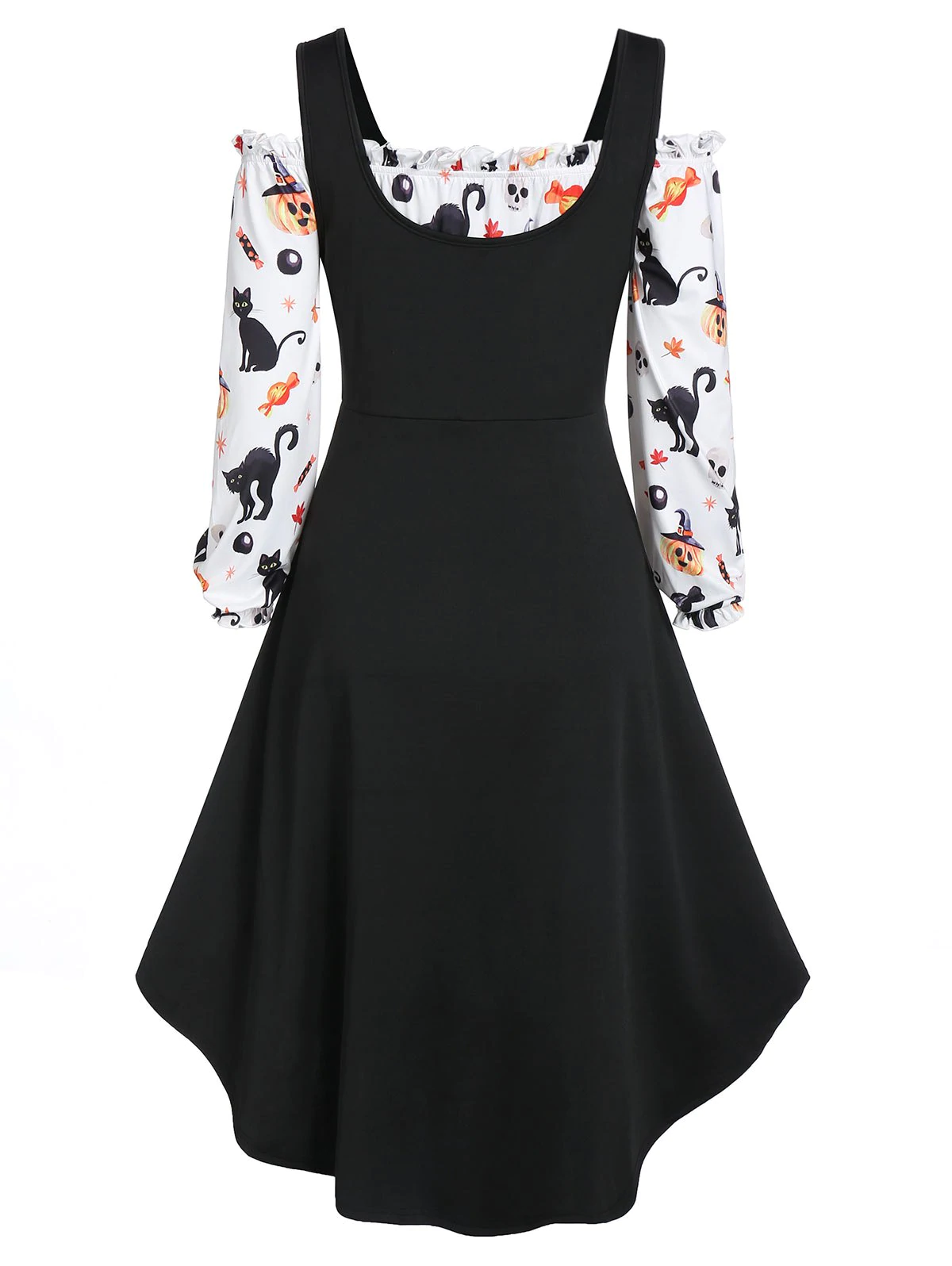 A Line Pumpkin Print Halloween Dress with High Low Top