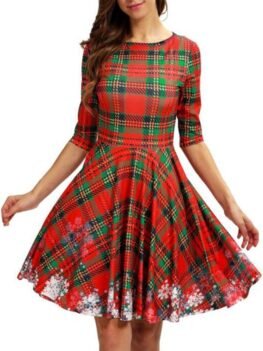 Plaid Snowflake Christmas A Line Dress