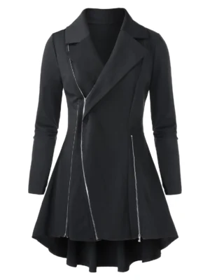 Plus Size Solid Zippered Tunic Coat