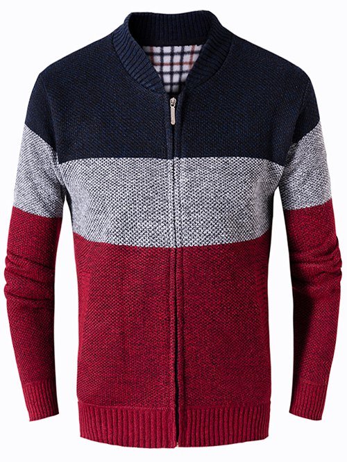 Colorblocking Panel Zip Up Fleece Cardigan