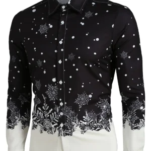 Christmas Snowflake Print Button Up Long Sleeve Shirt