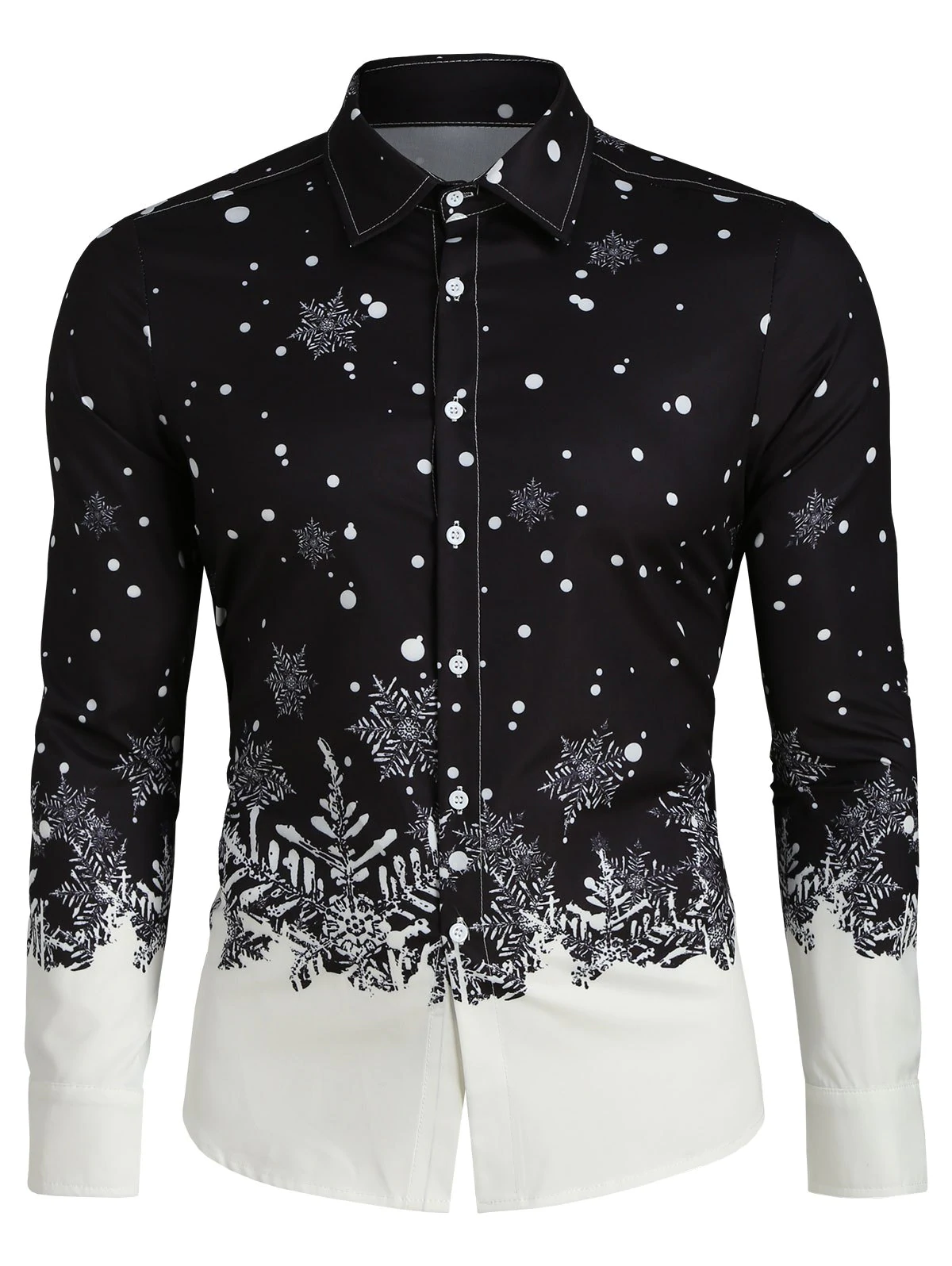 Christmas Snowflake Print Button Up Long Sleeve Shirt