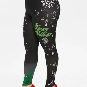 Plus Size Snowflake Snowman Print Christmas Leggings