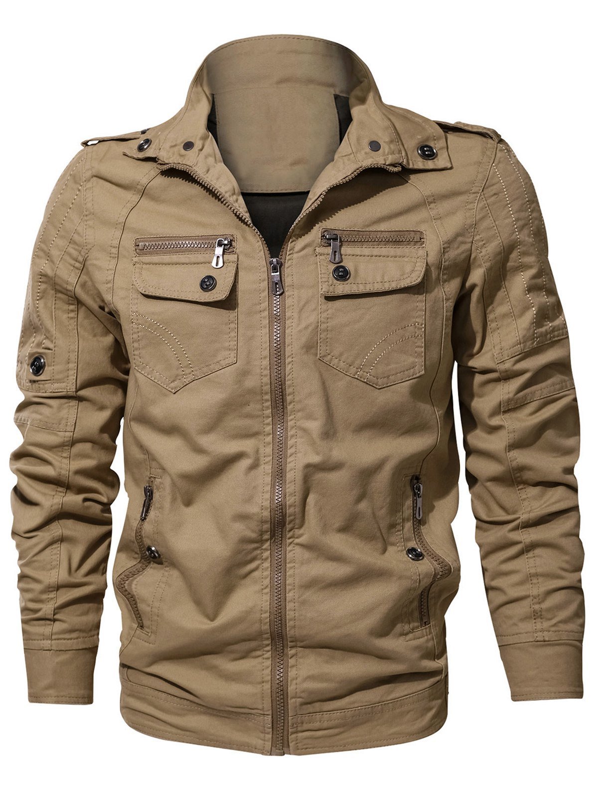 Multi Zip Pockets Zip Up Cargo Jacket