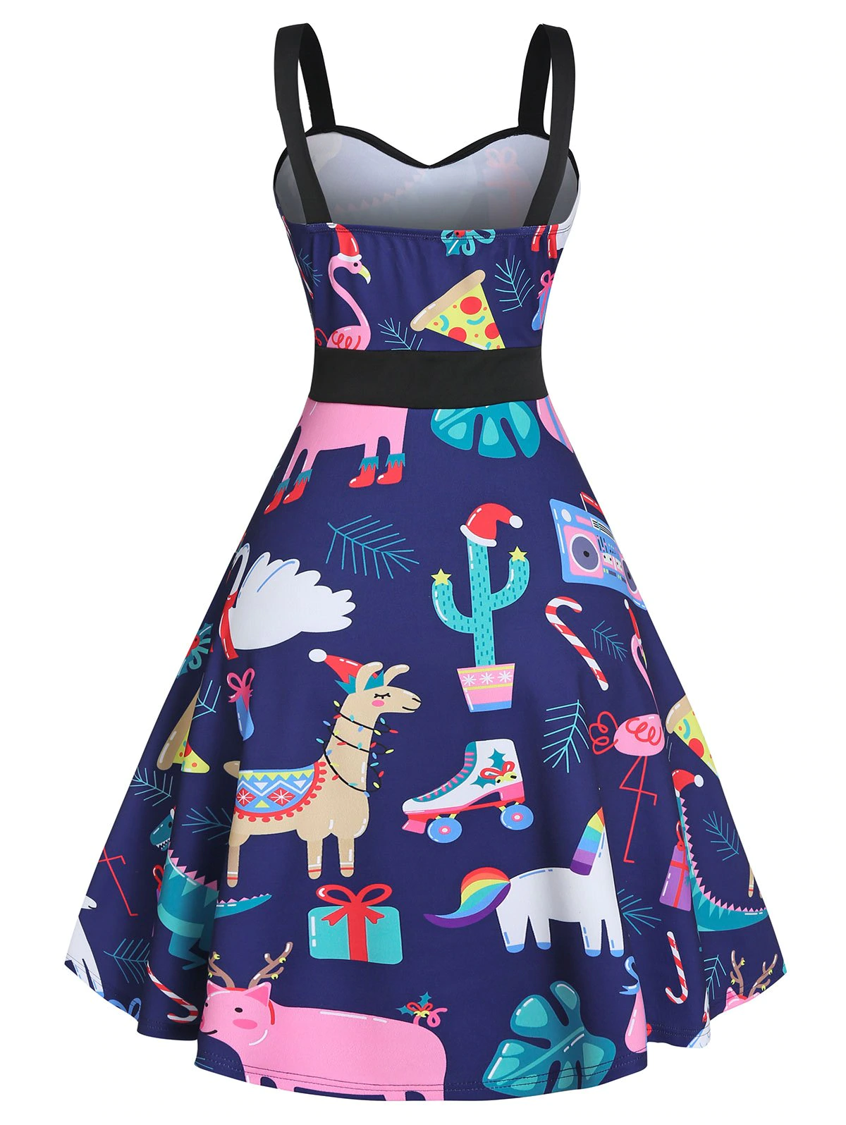 Christmas Animal Printed High Waist Sweetheart Neck Dress