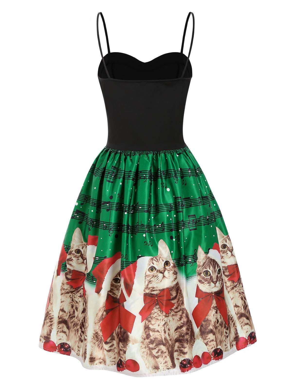 Christmas Cat Musical Note Lace Up Cami Dress
