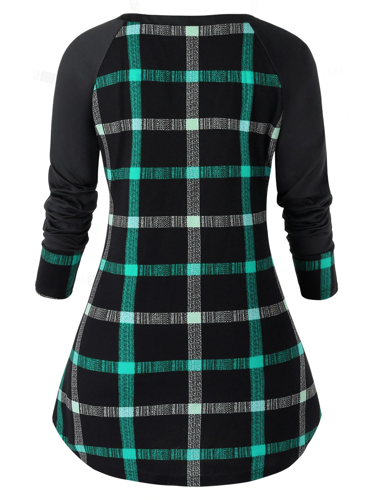 Plus Size Lace Up Plunge Plaid Sweatshirt