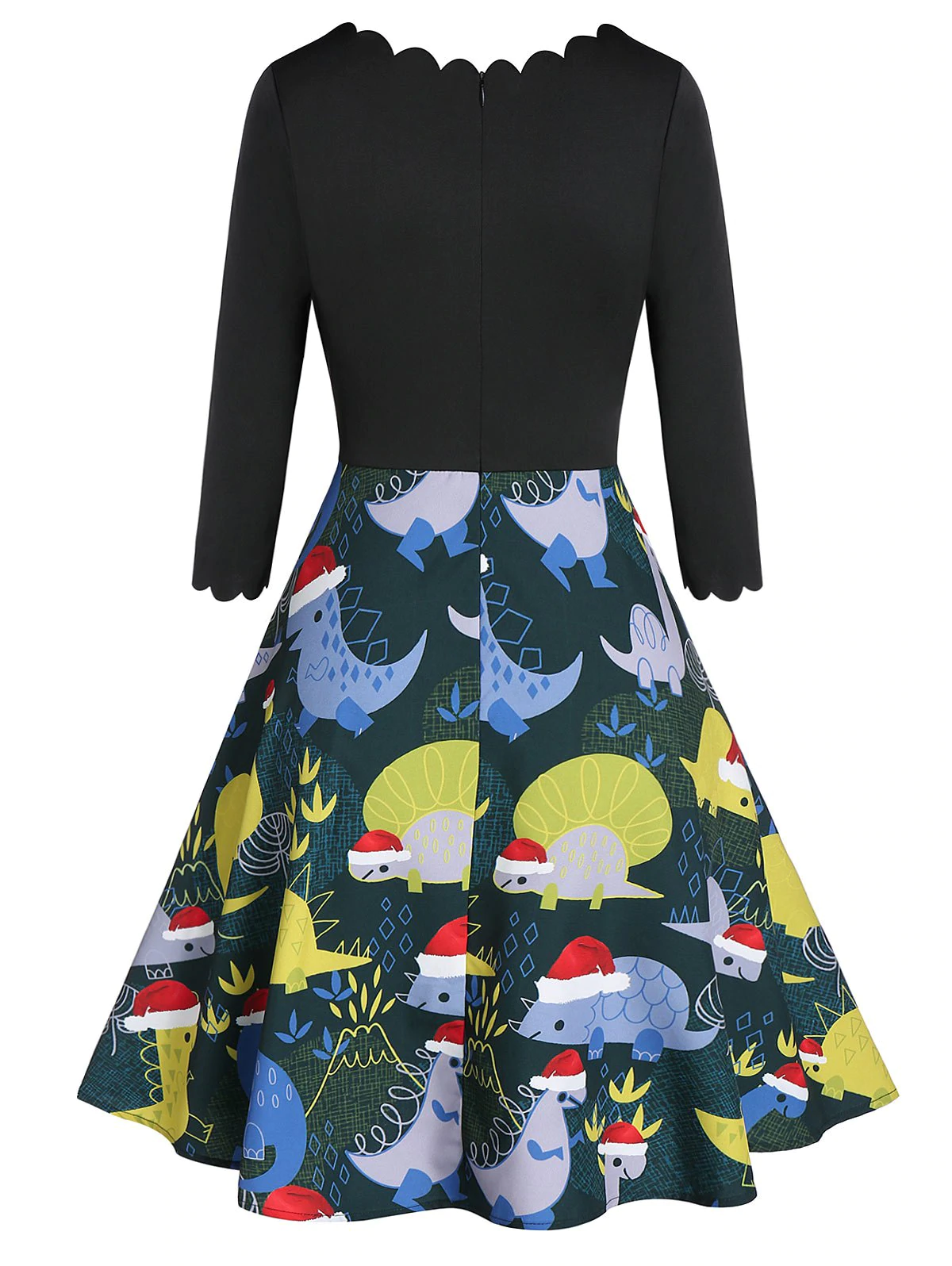 Christmas Dinosaur Print A Line Patchwork Dress