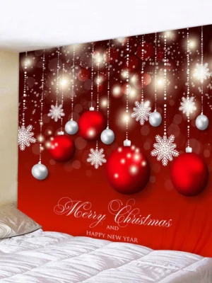 Wall Art Christmas Ball Snowflakes Print Hanging Tapestry