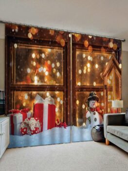 2 Panels Christmas Window Snowman Gift Print Window Curtains