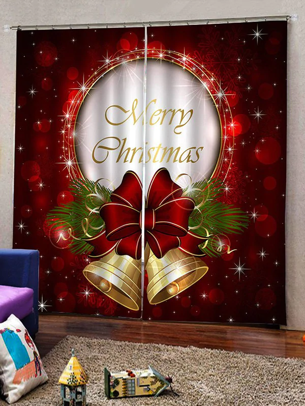 Merry Christmas Bell Print Decorative Window Curtains