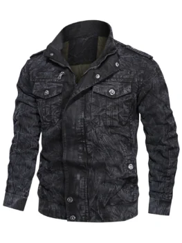 Creased Zip Up Multi Pockets Cargo Jacket