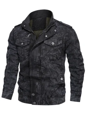 Creased Zip Up Multi Pockets Cargo Jacket