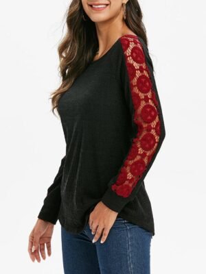 Ribbed Contrast Lace Knitwear