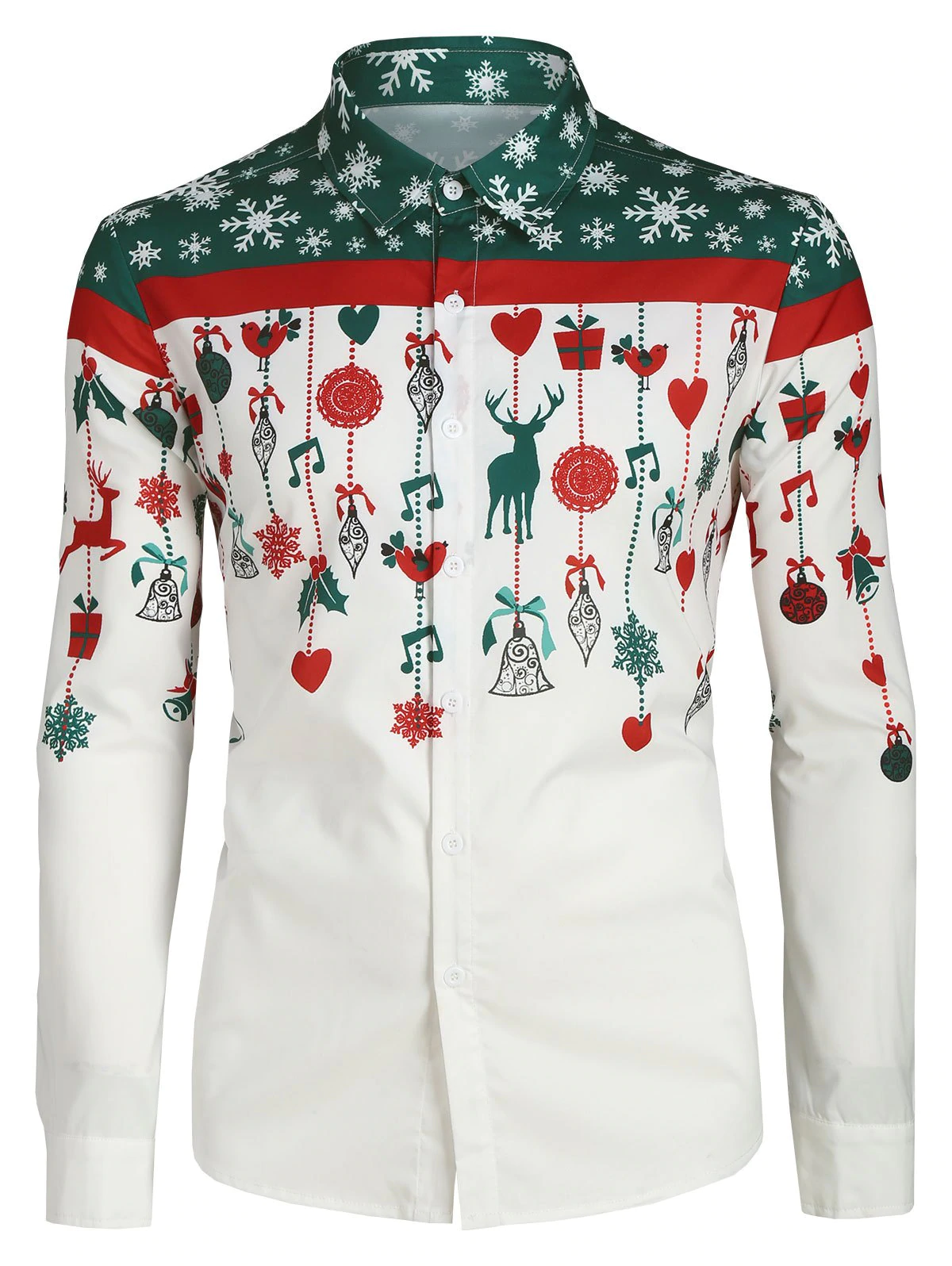Christmas Cartoon Decorations Print Button Up Long Sleeve Shirt