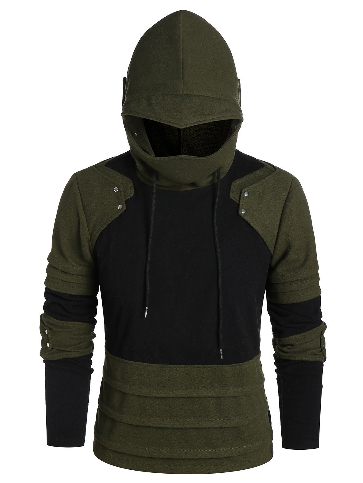 Drawstring Contrast Pleated Mask Hoodie