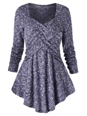 Sweetheart Neck Marled Tunic Sweater