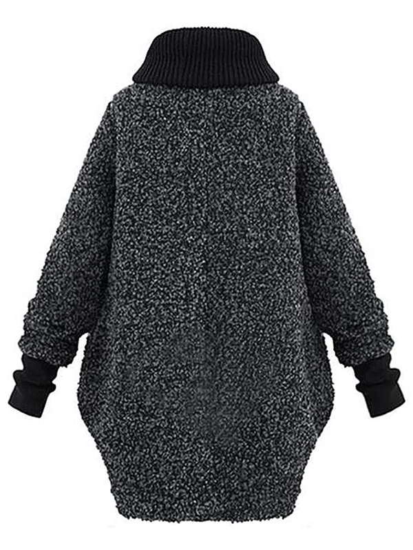 Snap Button Zipper Textured Coat