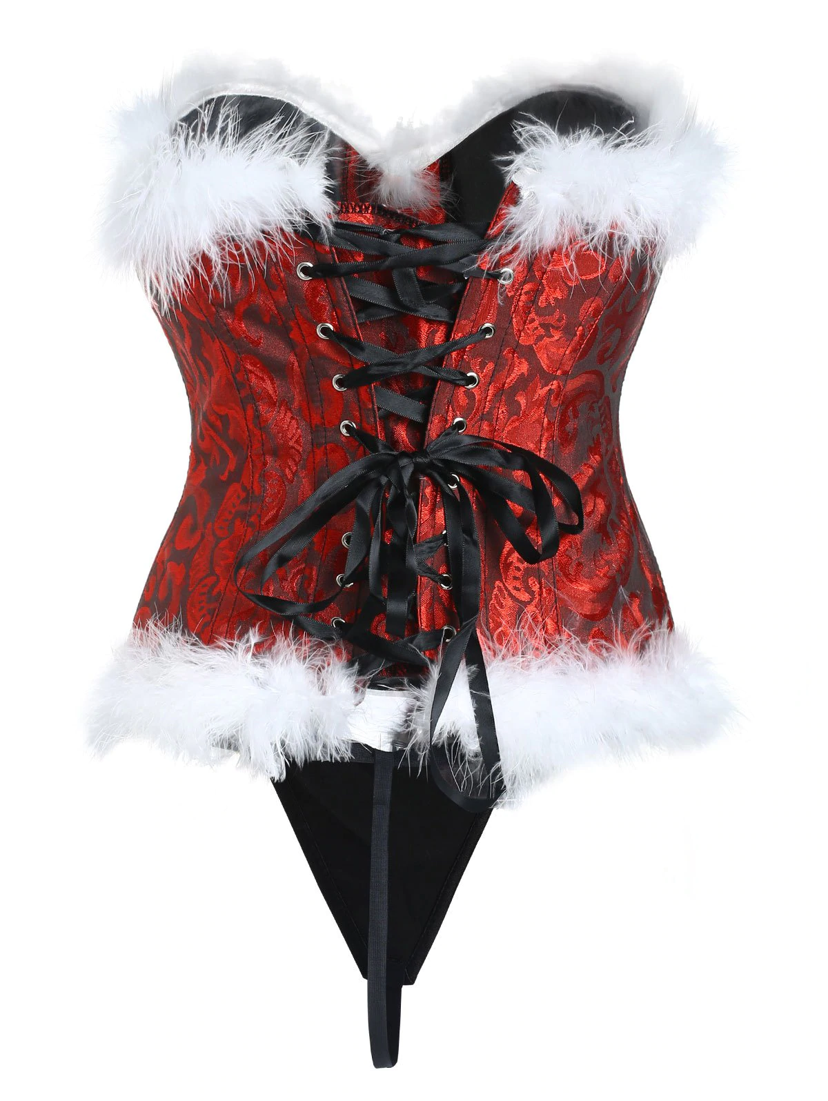 Back Lace Up Fluffy Jacquard Corset Set