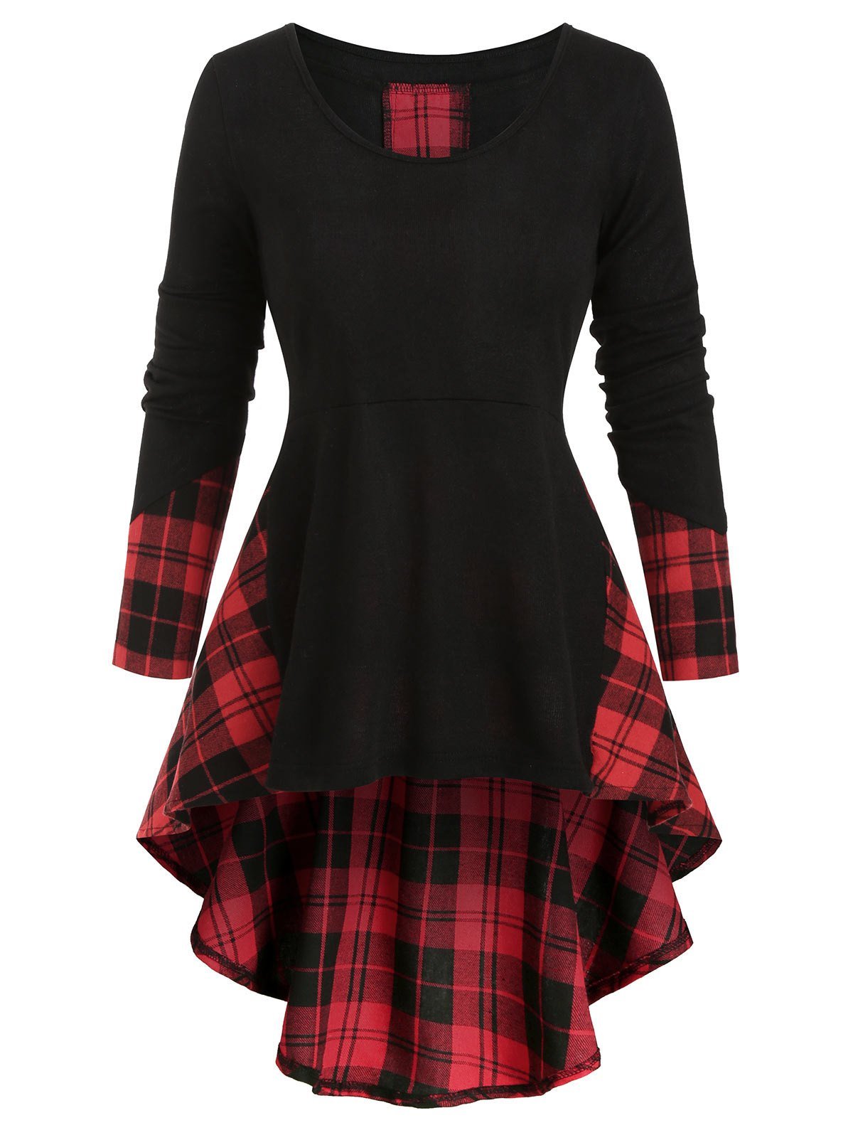 Plaid Lace Up High Low Knitwear