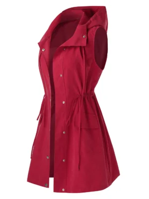 Plus Size Drawstring Hooded Waistcoat