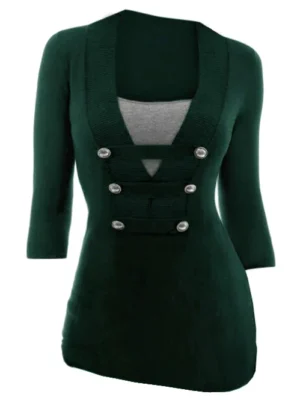 Mock Button Contrast V Neck Knitwear