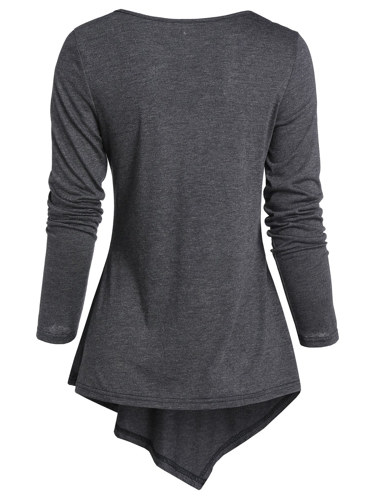 Pointed Hem Heathered Draped Overlap T-shirt