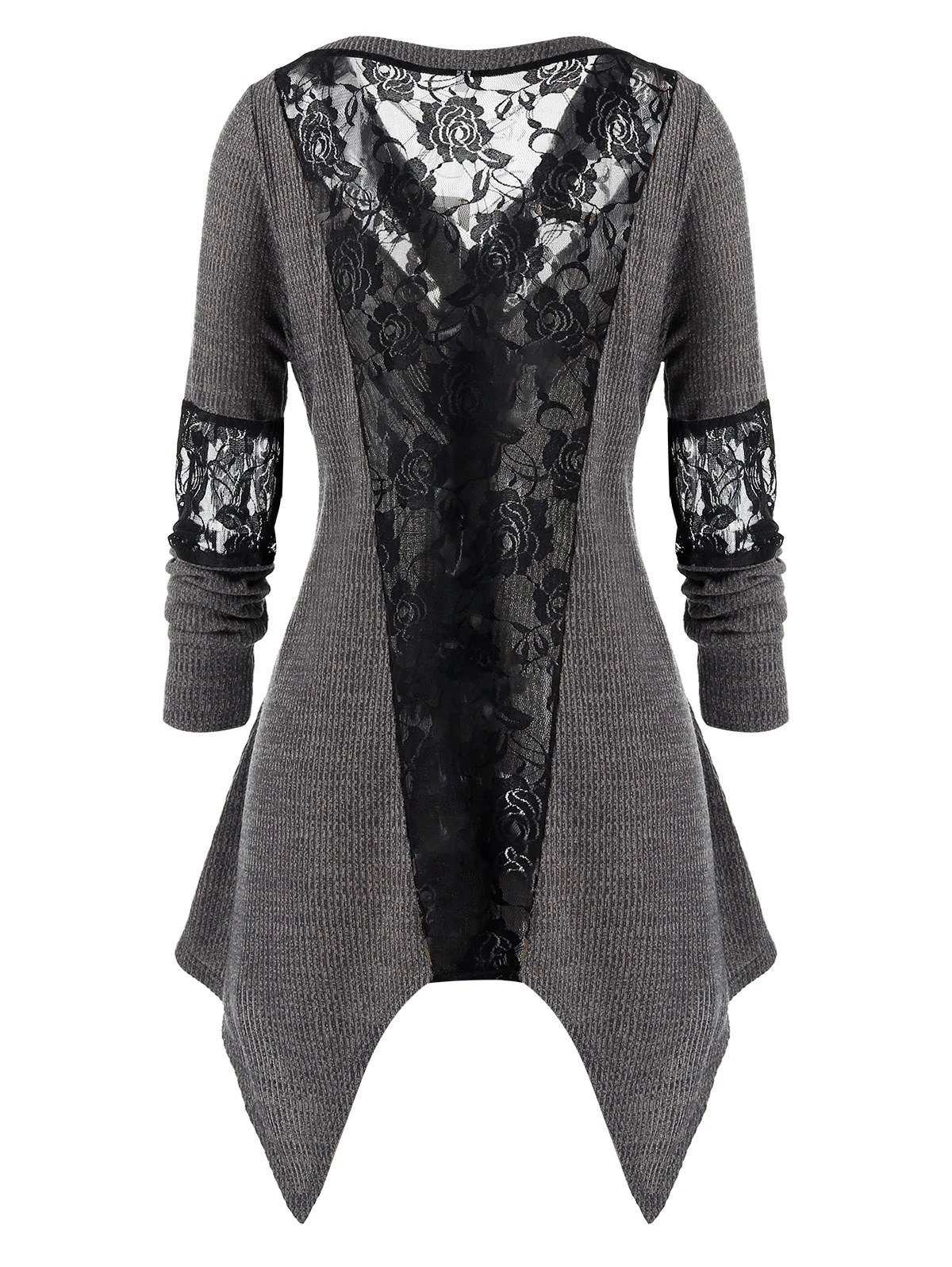 Plus Size Lace Panel Sheer Asymmetrical Knit Cardigan