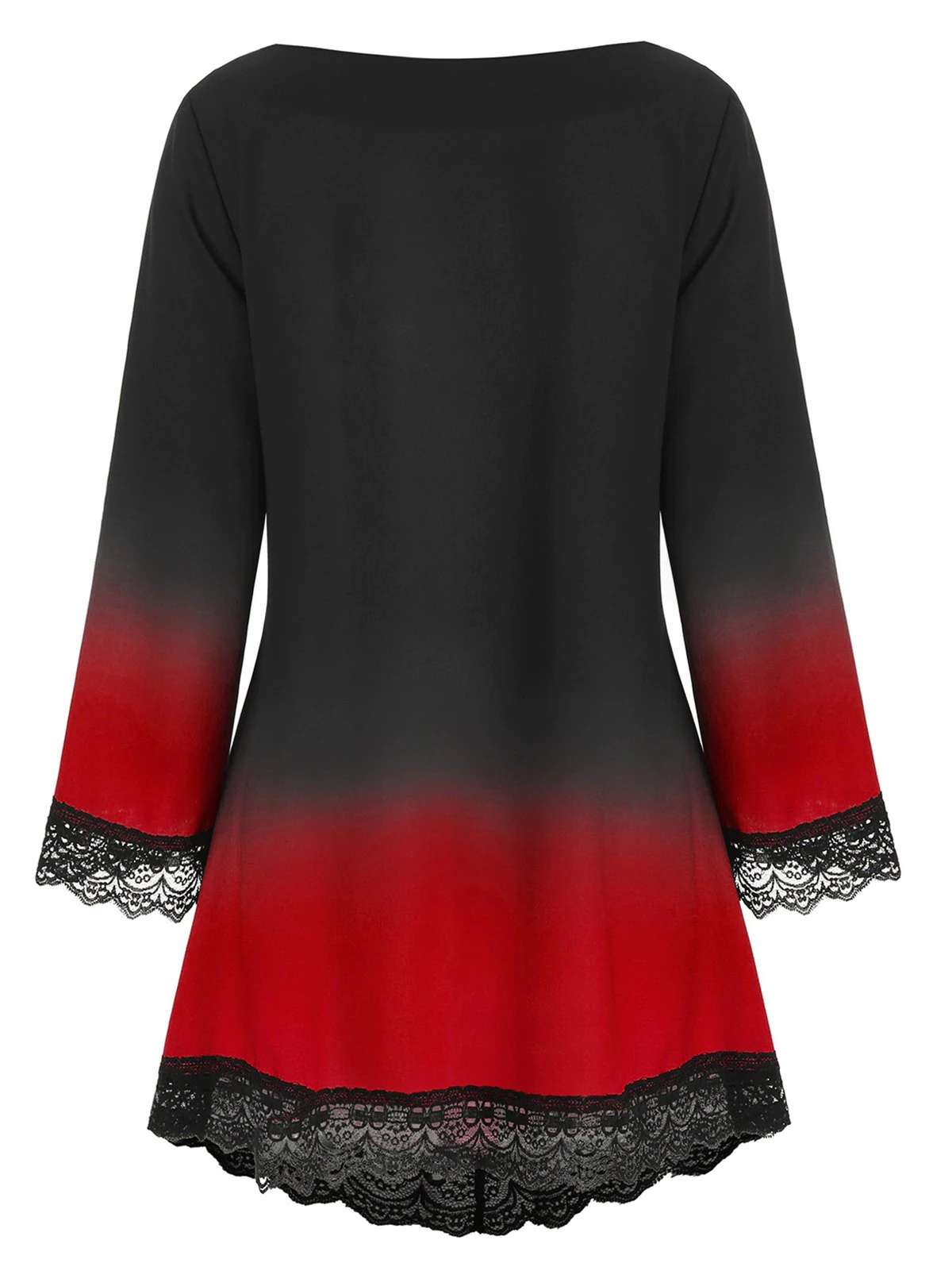 Printed Scalloped Lace Panel Longline Plus Size Blouse