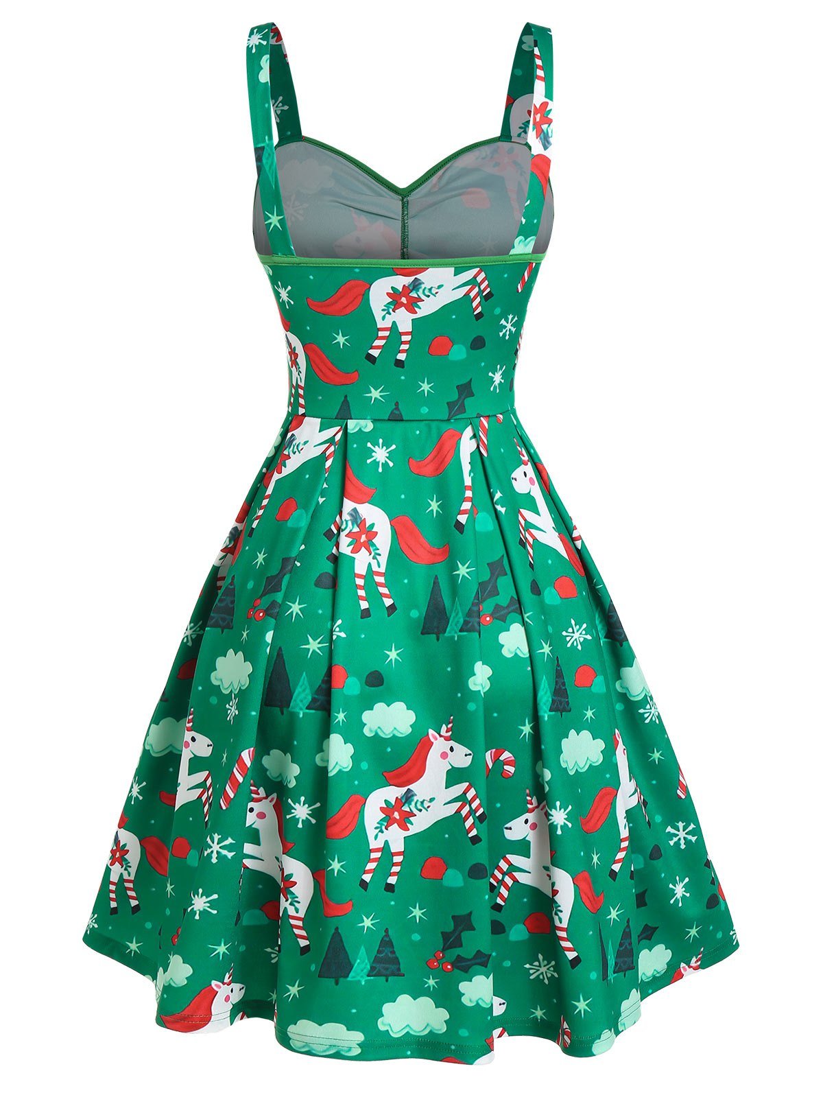 Christmas Unicorn Print Button Cami A Line Dress