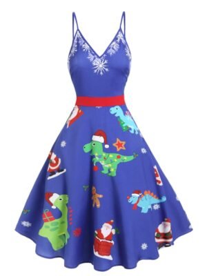 Christmas Dinosaur Print Cami Midi Dress