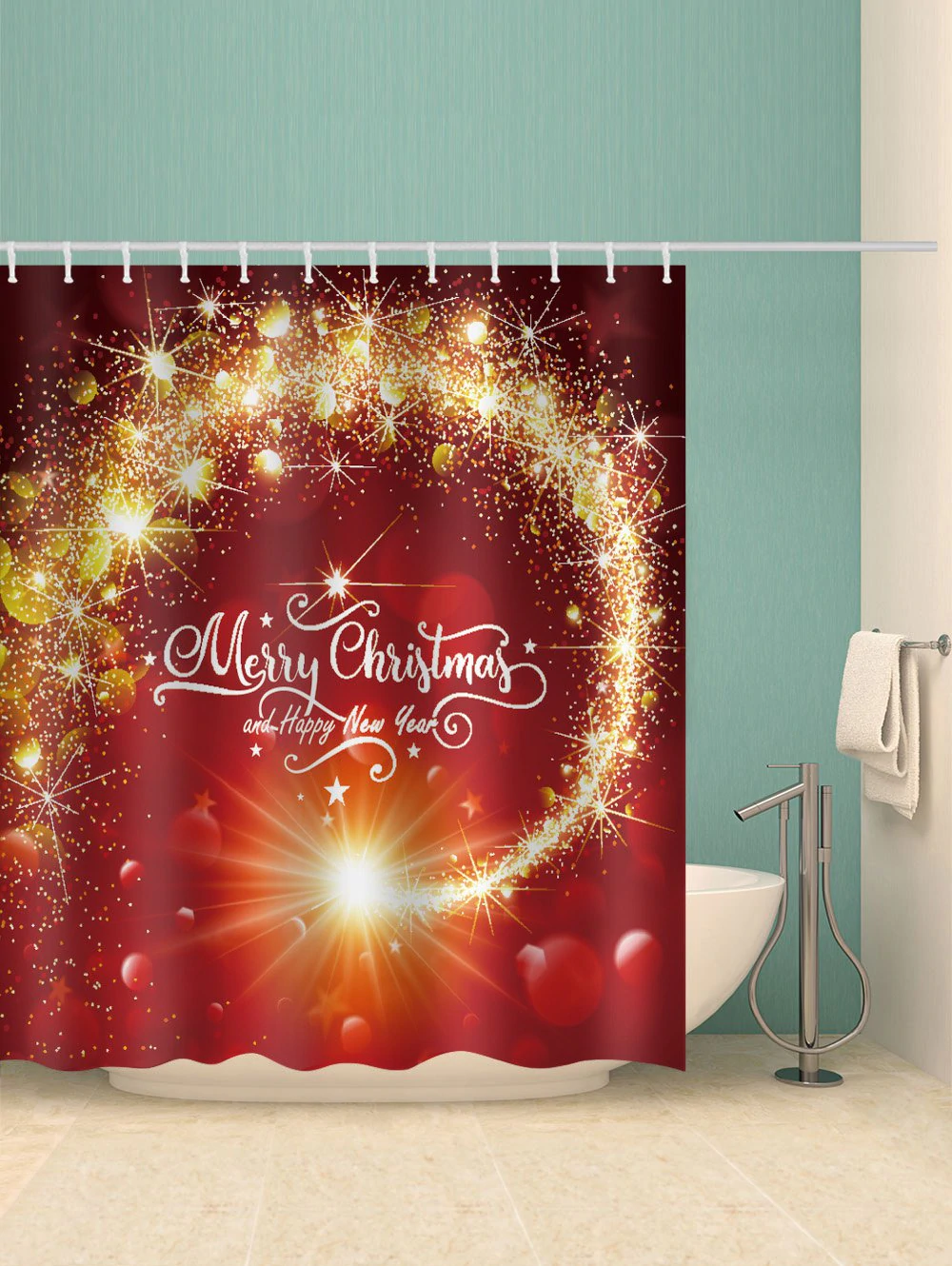 Merry Christmas Design Waterproof Shower Curtain