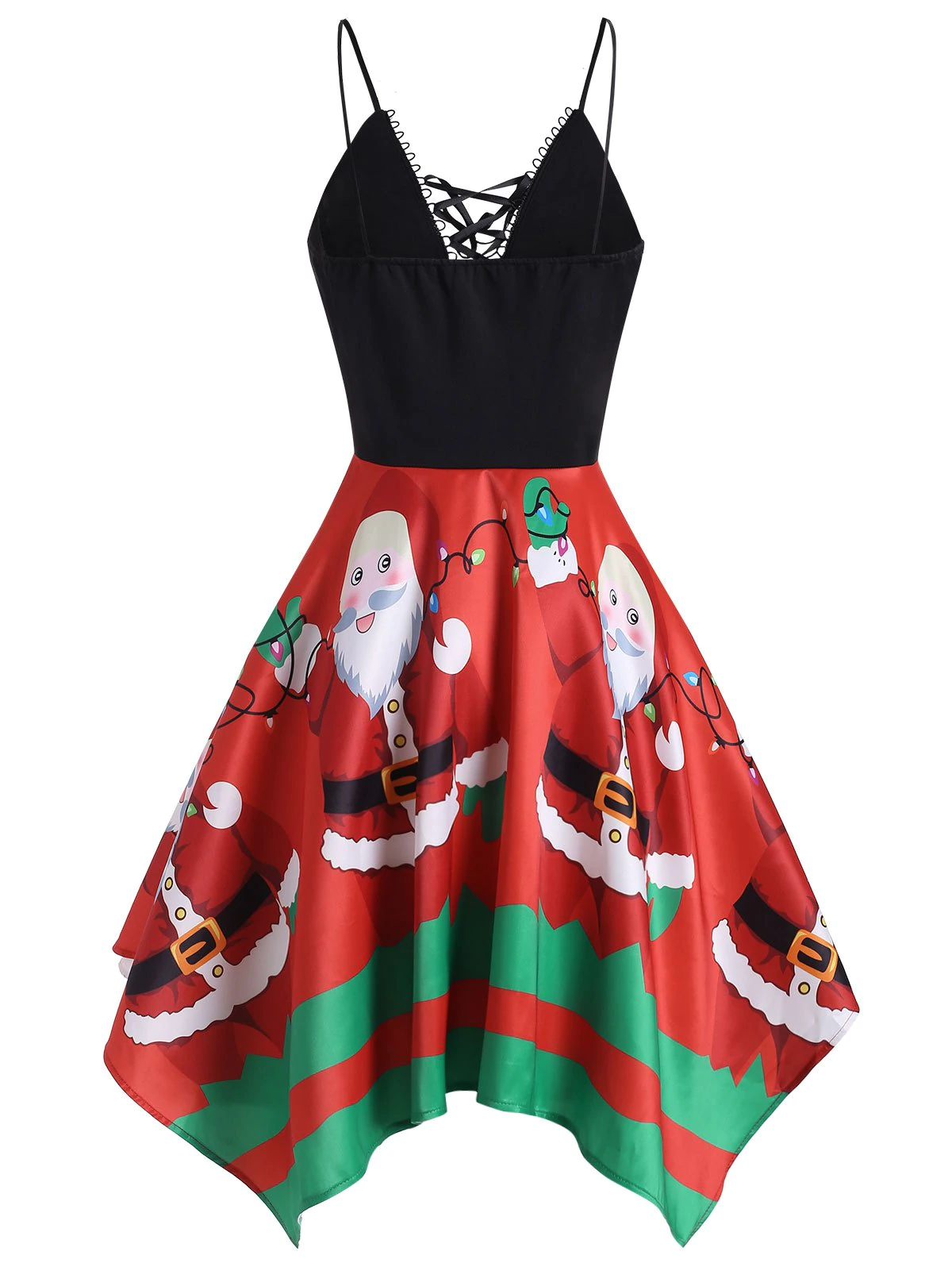 Christmas Santa Claus Lace Up Handkerchief Dress