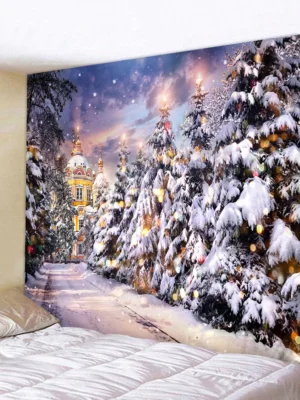 Christmas Tree Castle Street Print Tapestry Wall Hanging Art Dec