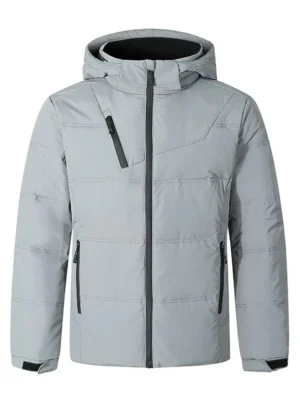 Solid Color Front Zip Hooded Puffer Jacket