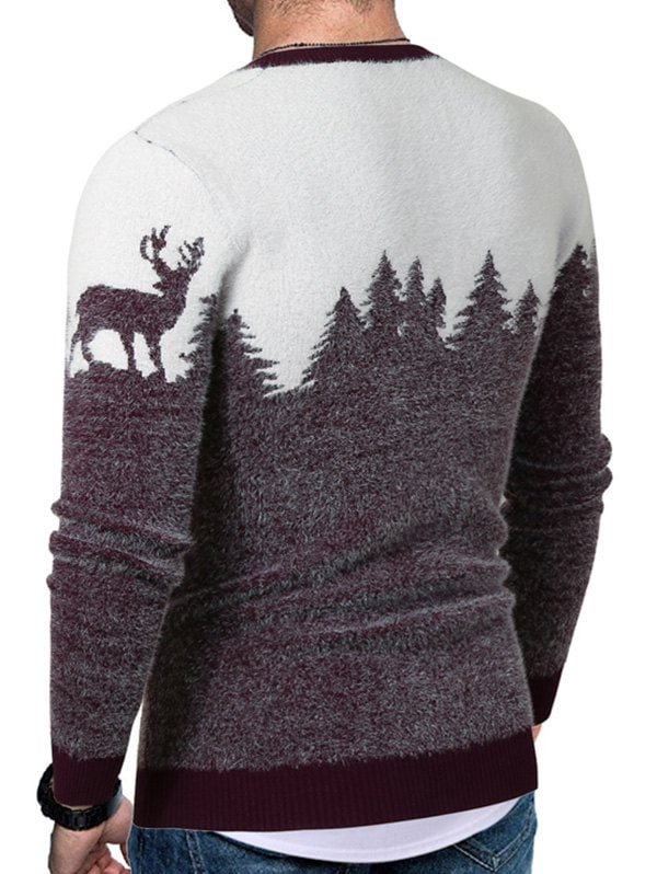 Christmas Elk Graphic Crew Neck Fuzzy Sweater