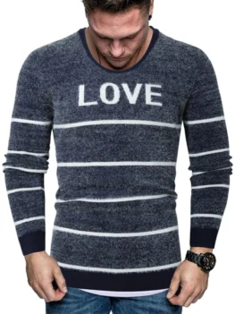 Letter Striped Long Sleeve Fuzzy Sweater