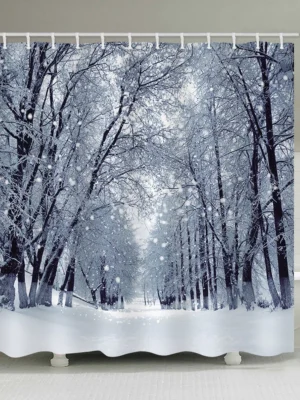 Christmas Snow Forest Road Pattern Waterproof Bathroom Shower Cu