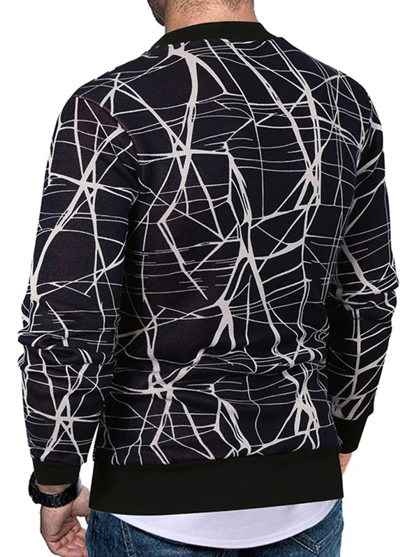 Line Print Crew Neck Fleece Sweater