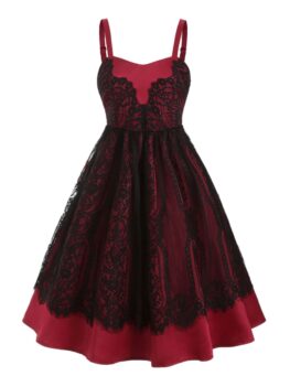 Lace Panel Sleeveless Flare Dress