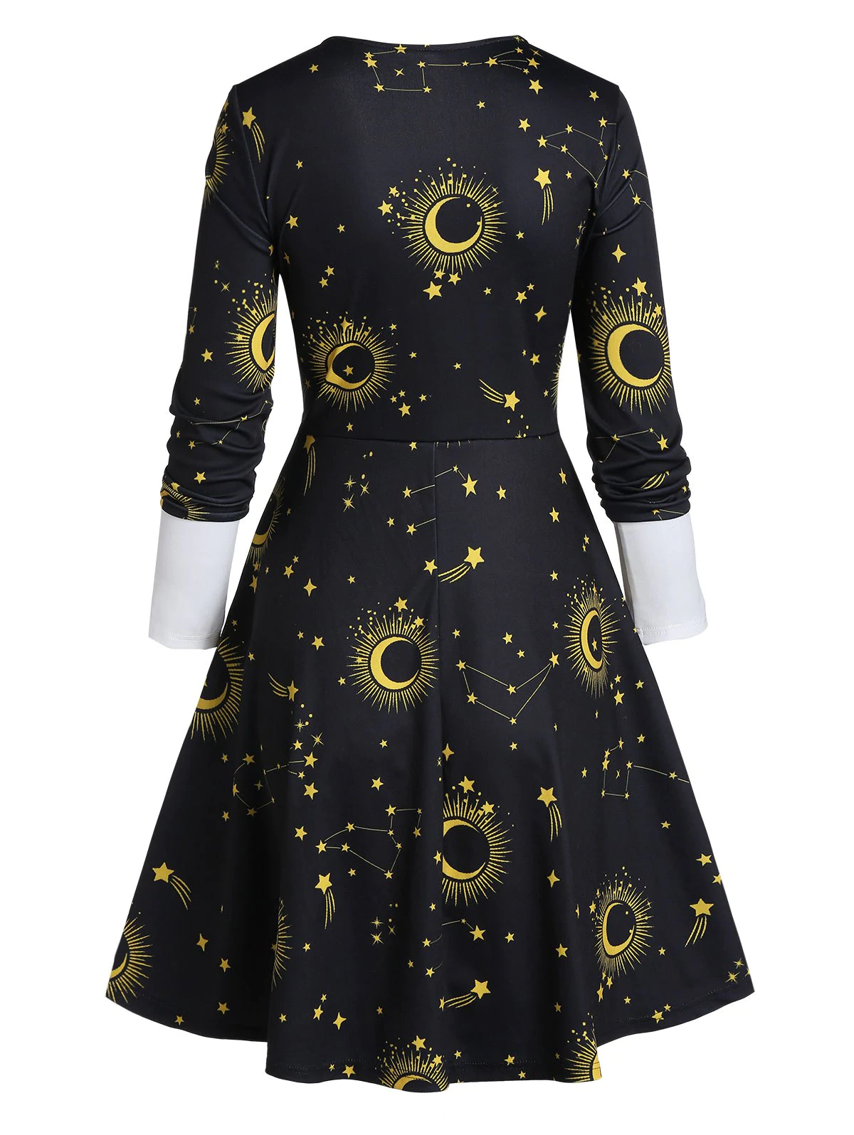 Moon Star Print Button Long Sleeve Mini Dress