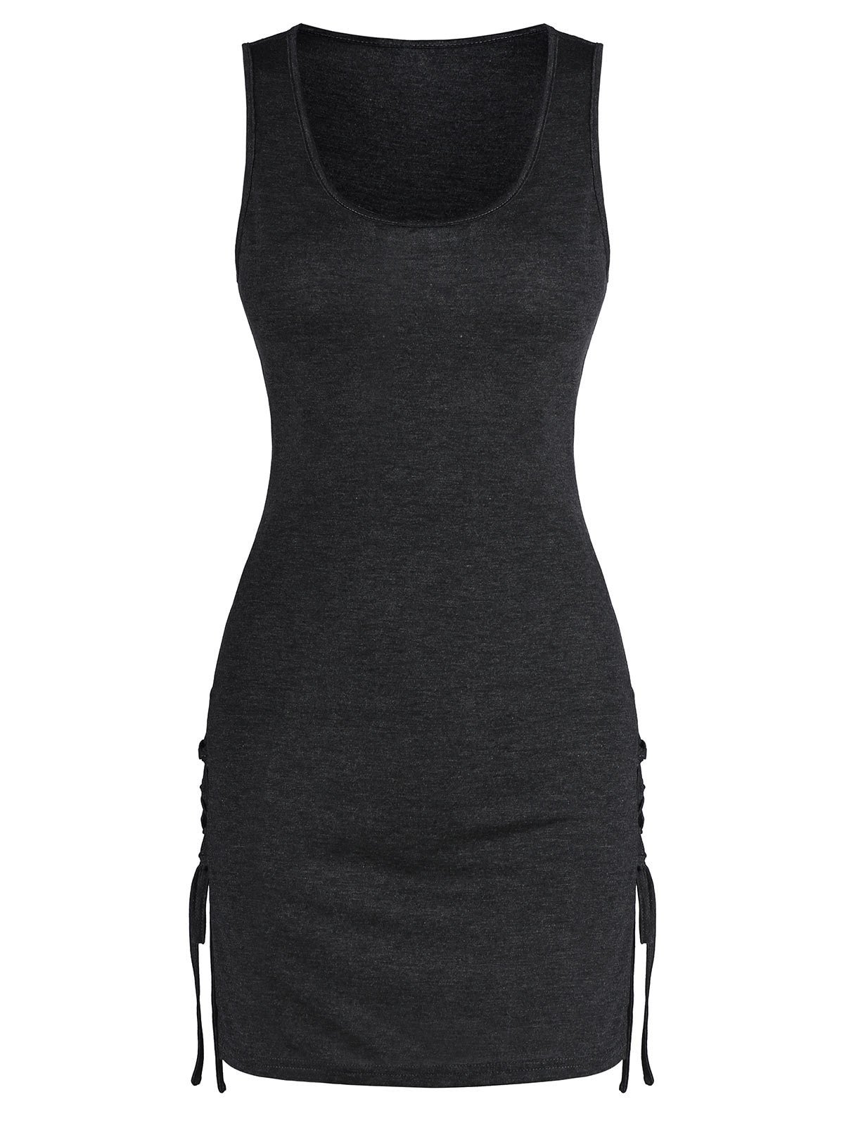 Side Slit Lace-up Heathered Sheath Tank Dress