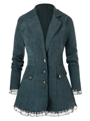 Plus Size Corduroy Lace Trim Blazer